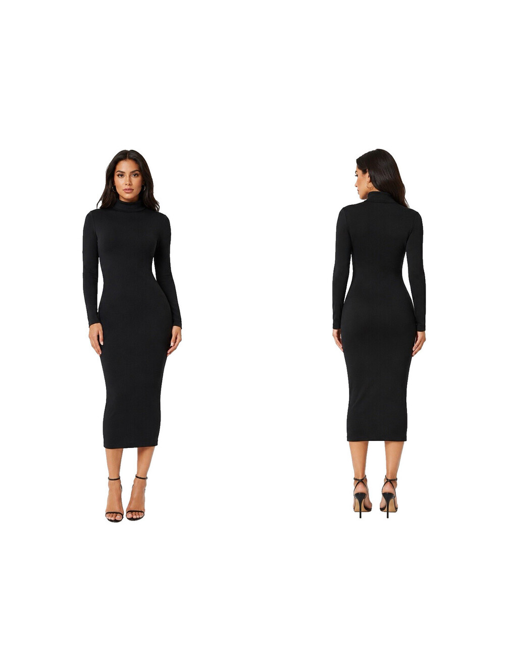 Verdusa Black Bodycon Midi Dress S Mock Neck Long Sleeve Stretch NWT Slim